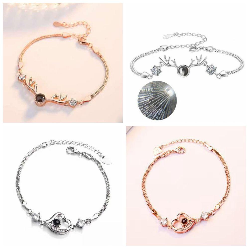 R-flower Projection Bracelet Perhiasan Pesta Pernikahan Motif Bulat Liontin Hati I Love You