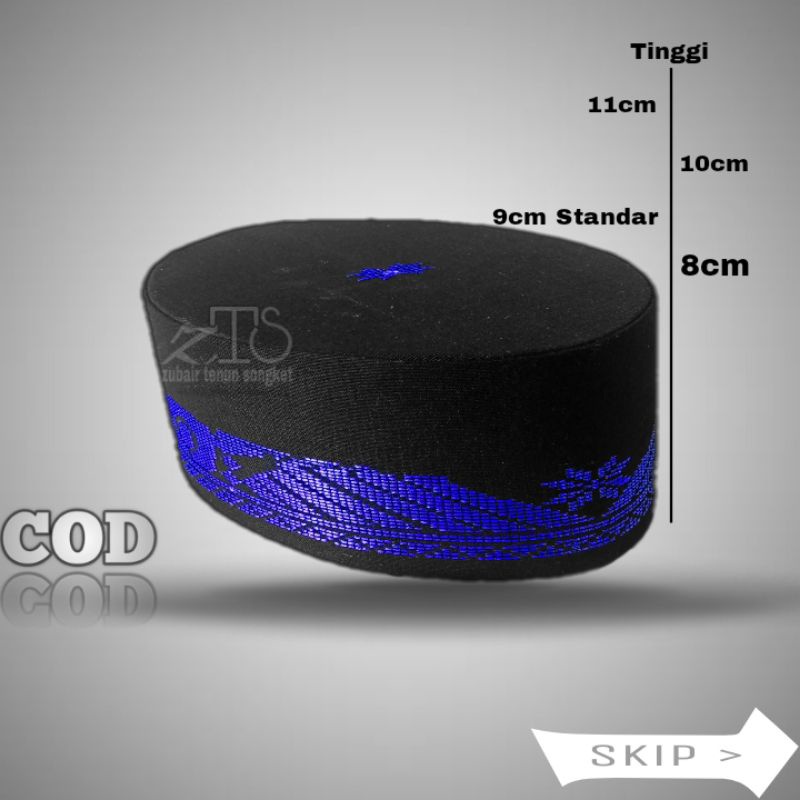Peci Hitam Medan Motif batu Bata Cerek Biru TuA Zubair tenun Songket