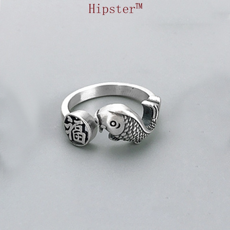 Same Style Retro Chinese Style Fu Character Fish Adjustable Ring