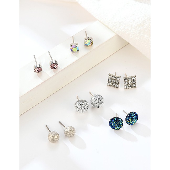 LRC Anting Tusuk Fashion Silver Cross-studded Stud Earrings 30 Pairs F83543