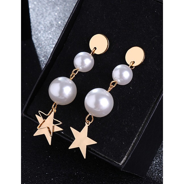 LRC Anting Tusuk Fashion Gold Color Pearl Decorated Earrings