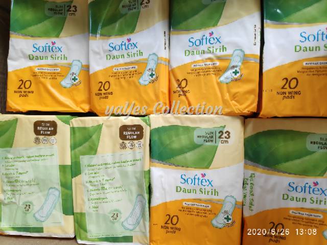 Softex ekstrak daun sirih 20 pads wing non panty liners green tea pembalut antibakteri septik sayap