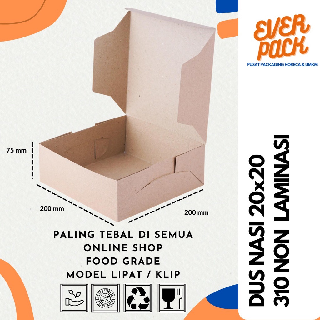 

DUS NASI 20x20 / KOTAK NASI /KRAFT PAPER COKLAT - LAMINASI 325 GSM TEBAL