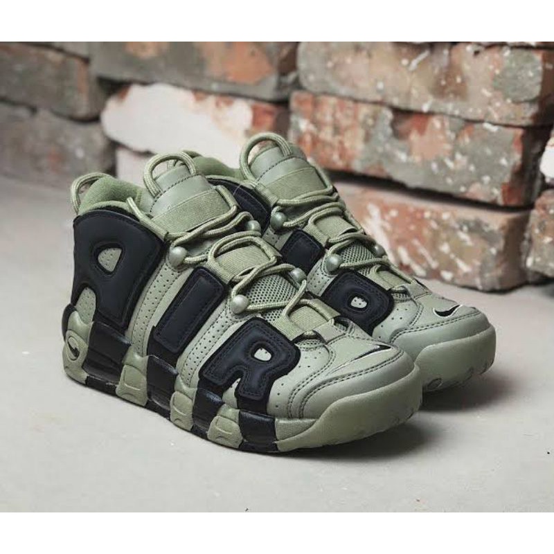 Sepatu Nike Air More Uptempo Olive Cargo Green Army Hijau Black Hitam Premium
