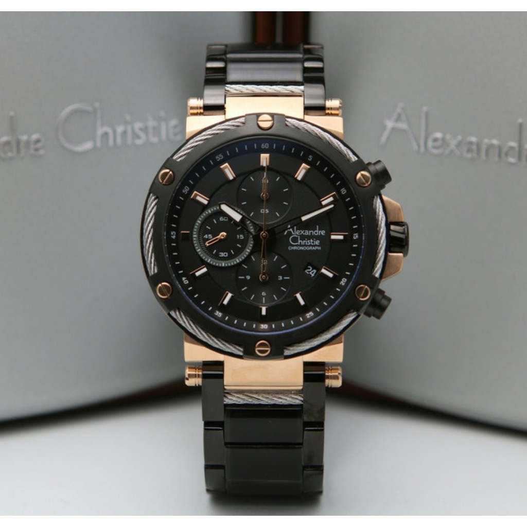 Alexandre Christie AC6561 Original Jam Tangan Pria Stainless Black Rose Gold