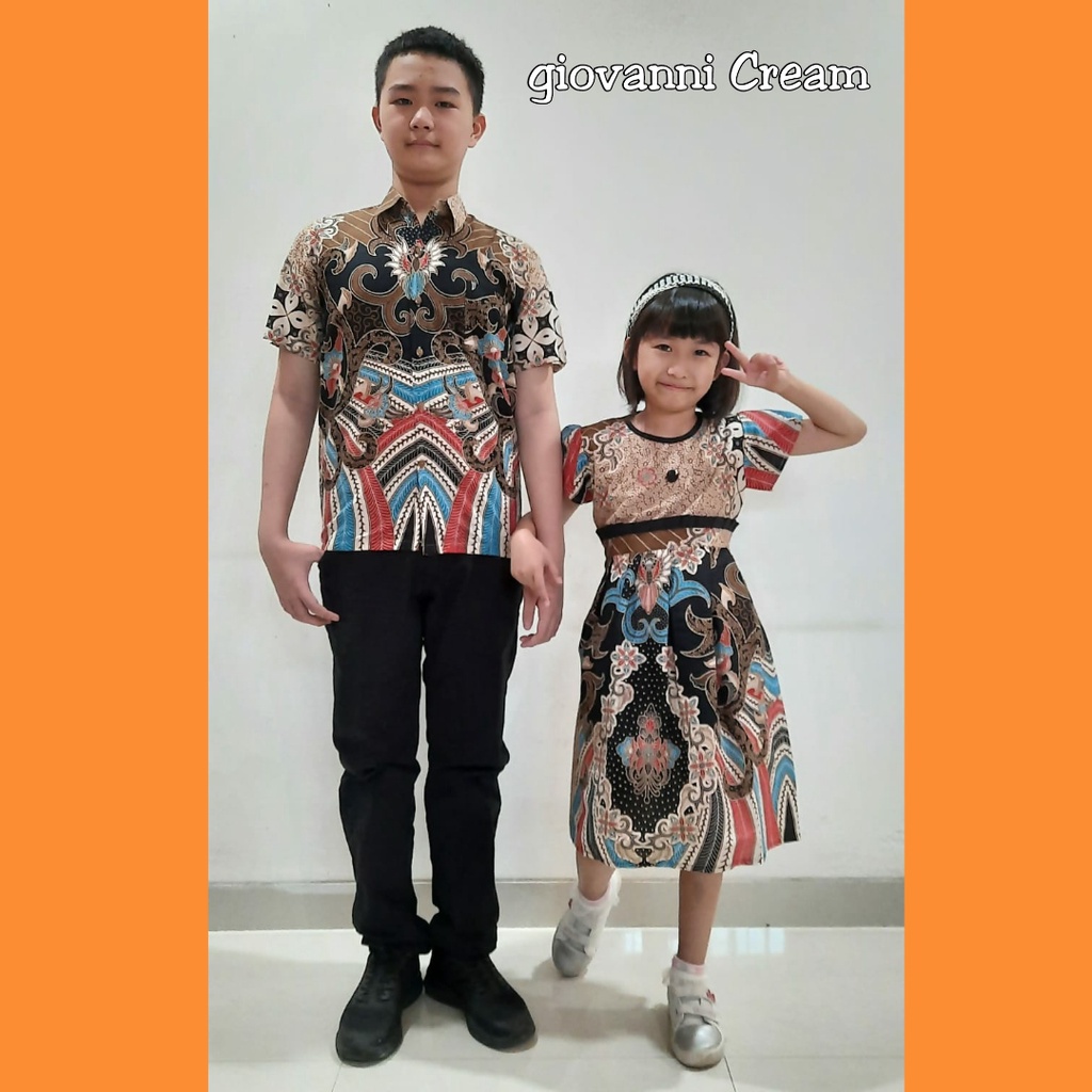 BATIK COUPLE KELUARGA SARIMBIT PASANGAN MUDA AYAH IBU ANAK  PREMIUM FAMILY JUMBO MODERN MURAH KEKINIAN TERBARU TUNIK DRESS GIOVANNI CREAM CAMISOLA CLOTHING