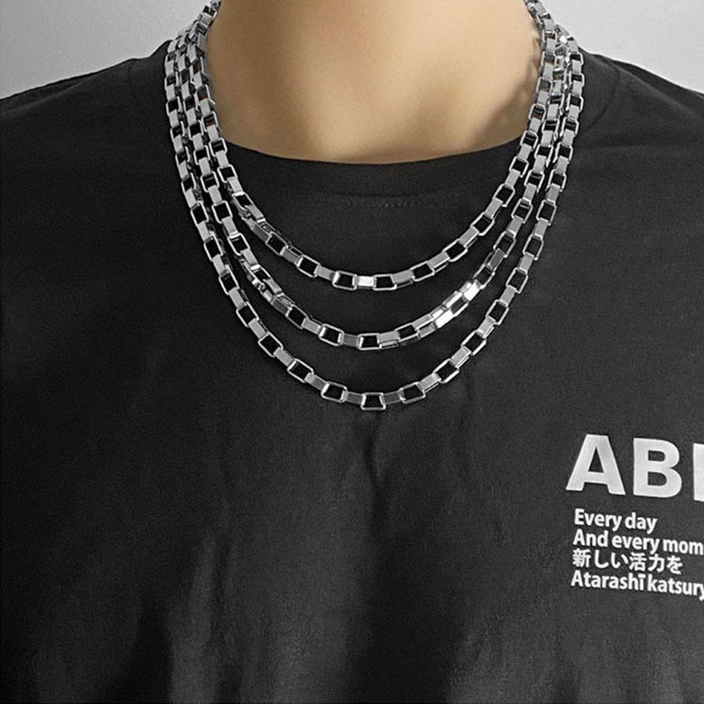 NEEDWAY Kalung Rantai Pria Trendi Vintage Hiphop Pasangan Jalan Perhiasan Leher Baja Titanium