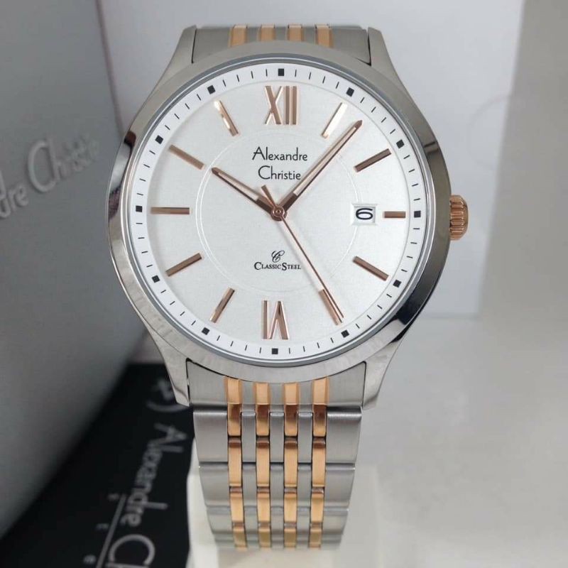 SALE PROMO TERMURAH Jam Tangan Pria Alexandre Christie AC 8585 ac8585 Silver Rosegold Original 40mm