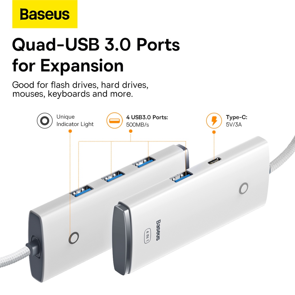 Baseus USB Hub Type-C 4 Port Data Converter USB3.0 Hub OTG