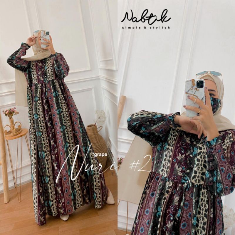 NURI  #2 gamis katun rayon original Nabtik katun rayon adem nyaman di pakai free masker