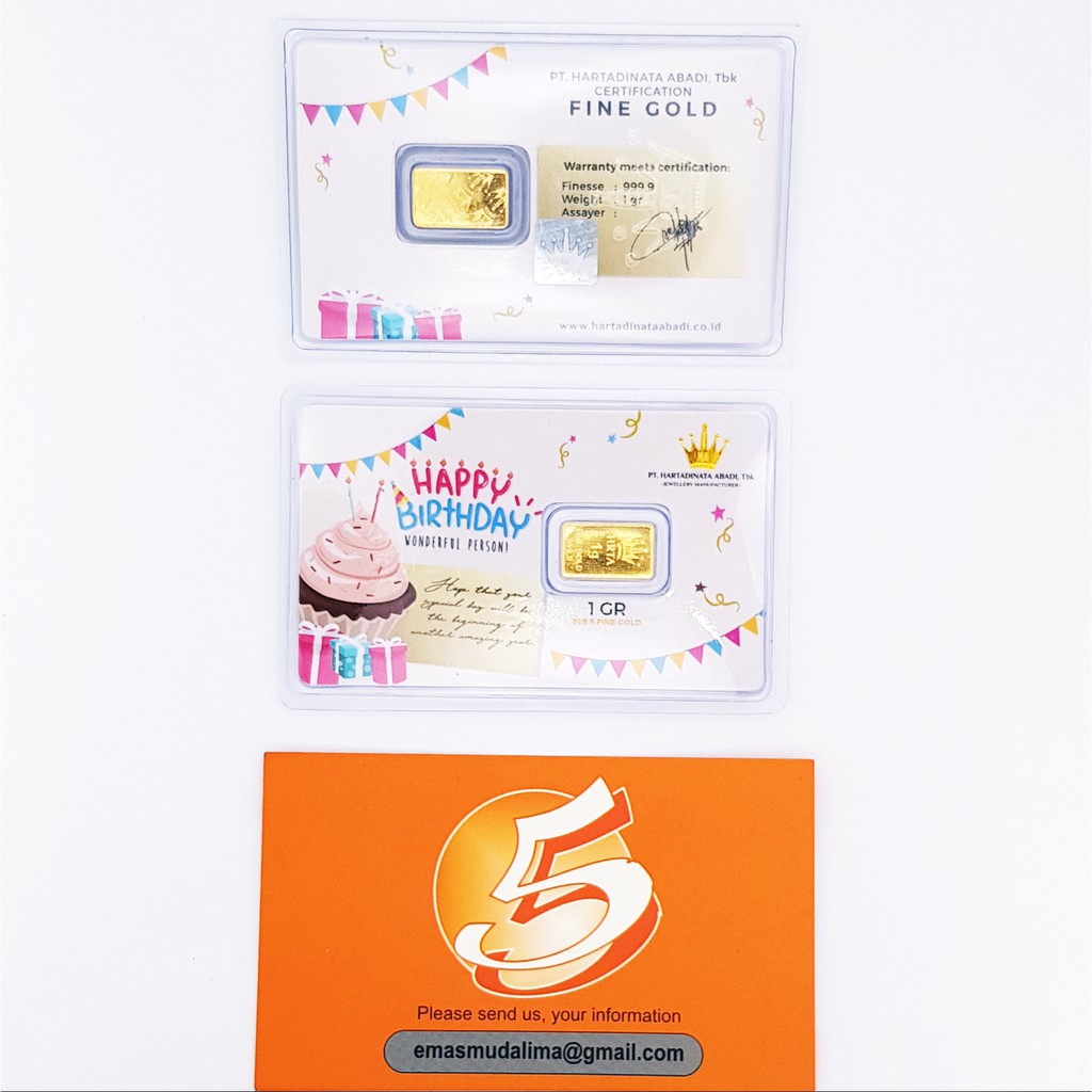 Emas Logam Mulia Hartadinata Edisi Happy Birthday Putih 1 Gram Gift Series Seri Hadiah