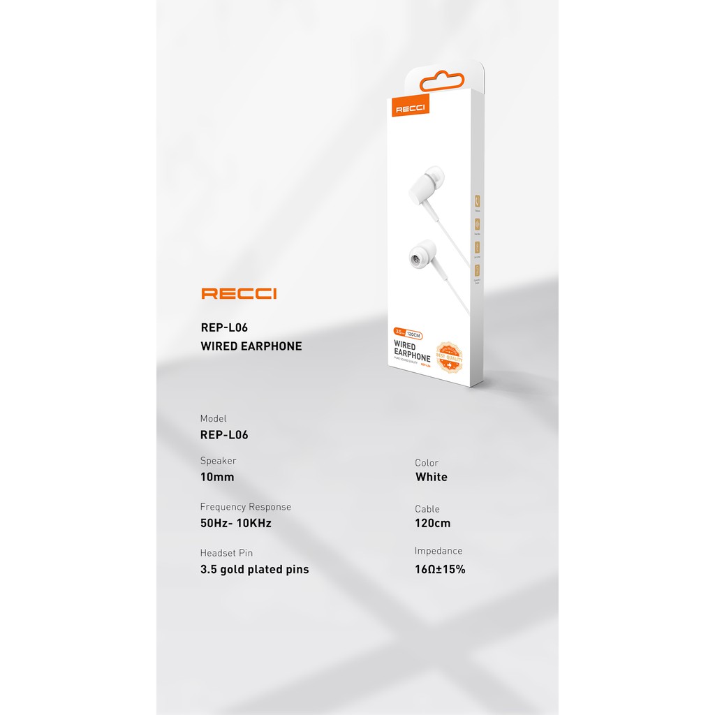 Earphone In-ear Wired REP-L06 White RECCI
