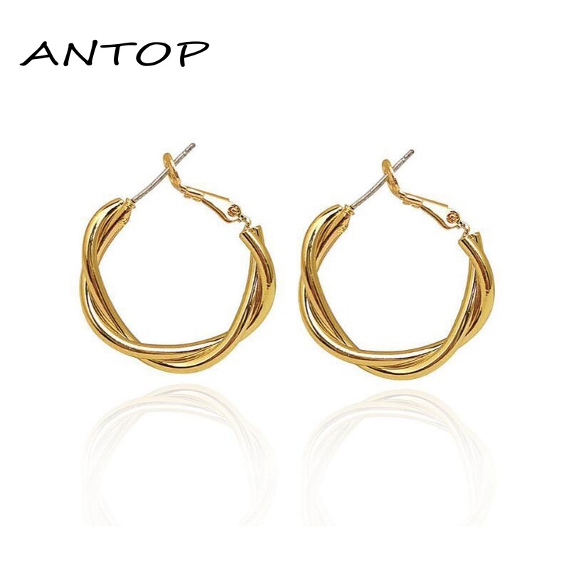 1 Pair Woven Twist Creative Earrings Korean Retro Fashion Earrings Metal Circle Jewelry ANTOP