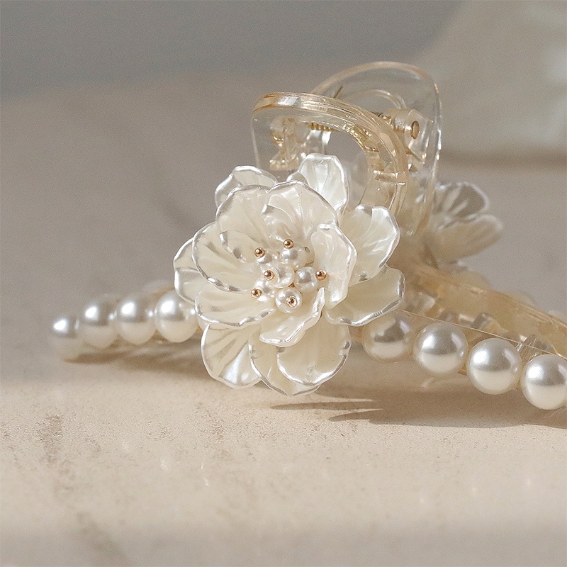 Elegant Resin Flower Pearl Hair Clip Women Hair Bun Claw Hairclip Barrette