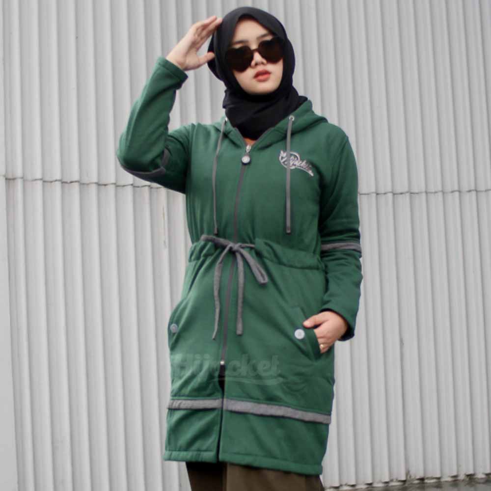 Jaket Hijacket Wanita Cewek Cewe Muslimah Jacket Hoodie Hijabers Kekinian Terbaru Modis Hijaket AUR-Hijau