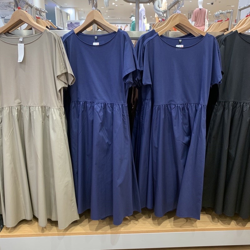 Jastip Uniqlo Dress Lengan Pendek Combination Flare Dress