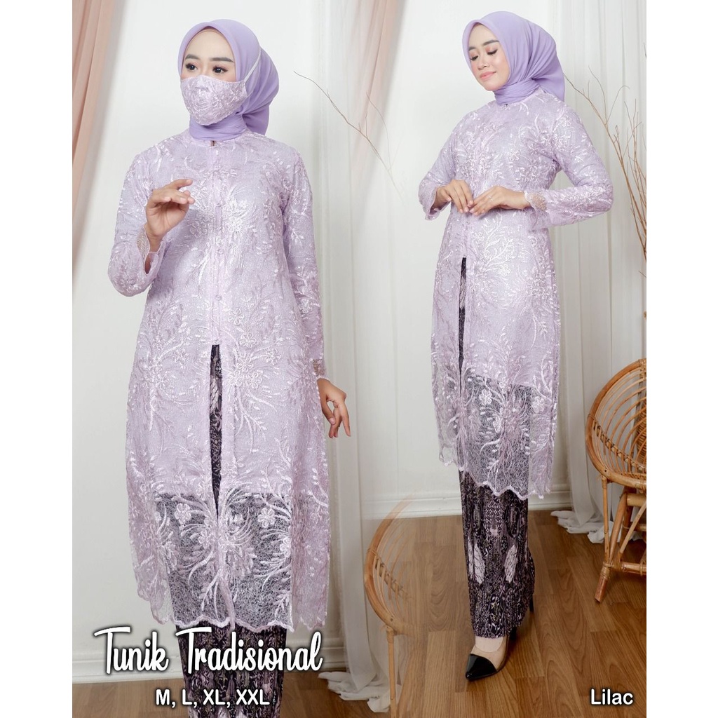 Setelan kebaya kurung tunik melayu kancing busui friendly | Kebaya remaja | Kebaya tulle | Kebaya Favorite Size M L XL XXL