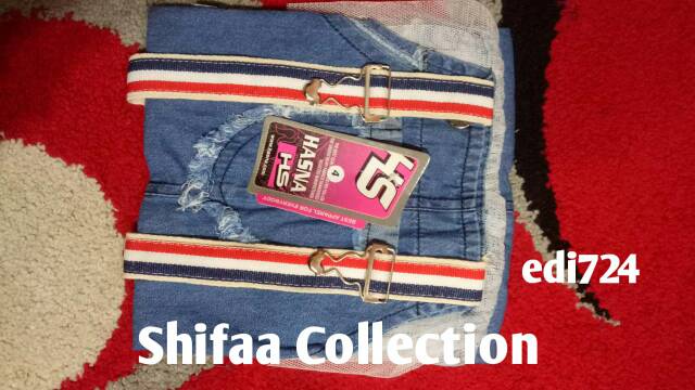 Baju Jeans Kodok Over All  Boneka LED Bahan Soft Jeans 6 Ons (Ukuran 4 - Anak)