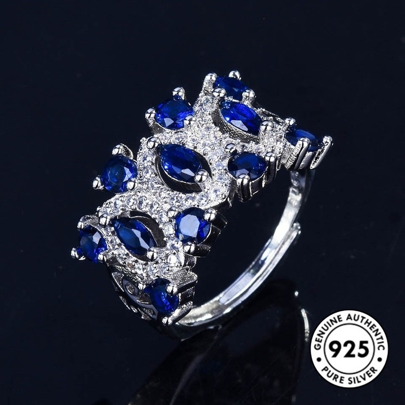 Cincin Sapphire Elegan Bahan S925 Silver Untuk Wanita