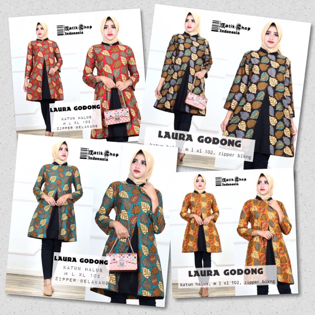 Dress Laura Godong Batik Halus Santika Daun Baju Kerja Casual Formal Kondangan Modern Jumbo Tunik Kerja Kekinian