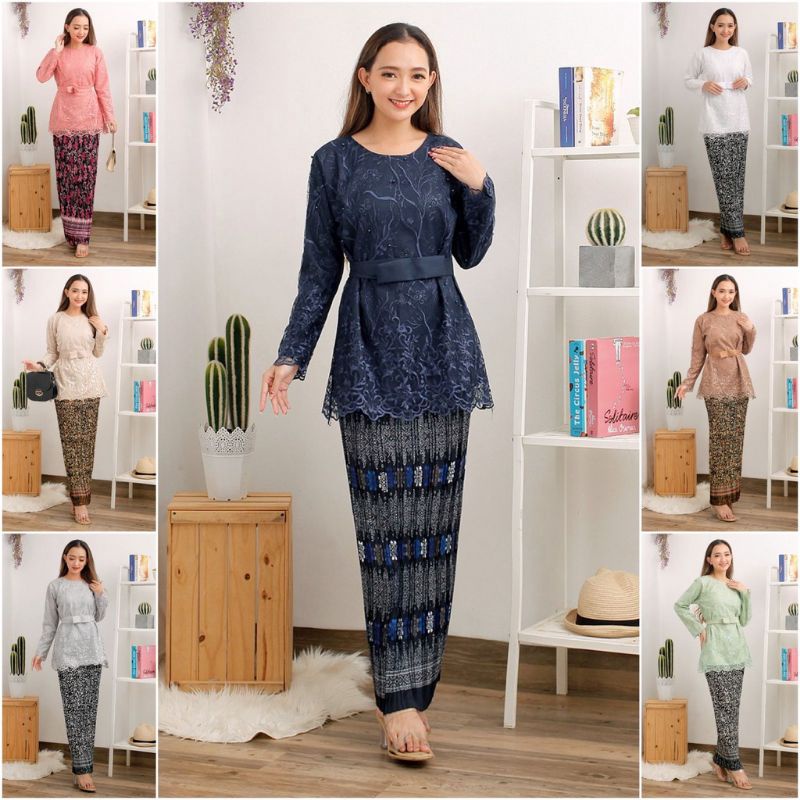 SETELAN KONDANGAN KEBAYA BROKAT TULE ROK PLISKET BATIK BAJU WISUDA LAMARAN MURAH KEKINIAN ONE SET KE