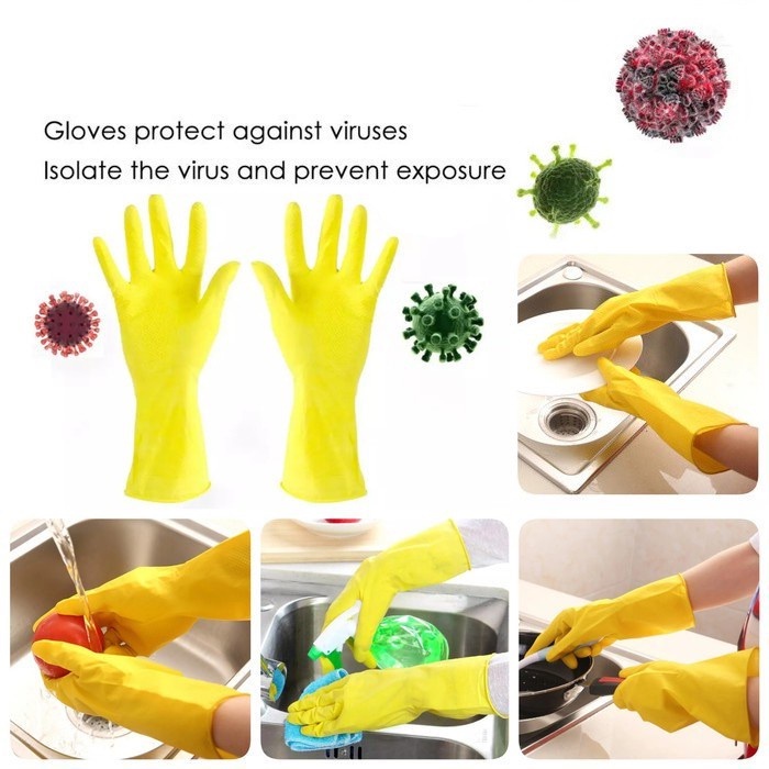 Sarung Tangan Karet Cuci Piring Latex Dotted size L rubber glove 32cm kebun taman large panjang