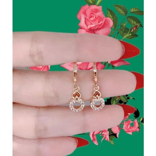 ANTING TITANIUM WANITA ANTI KARAT BERLAPIS EMAS ASLI IMPOR-Gold LOV BULAT DUA