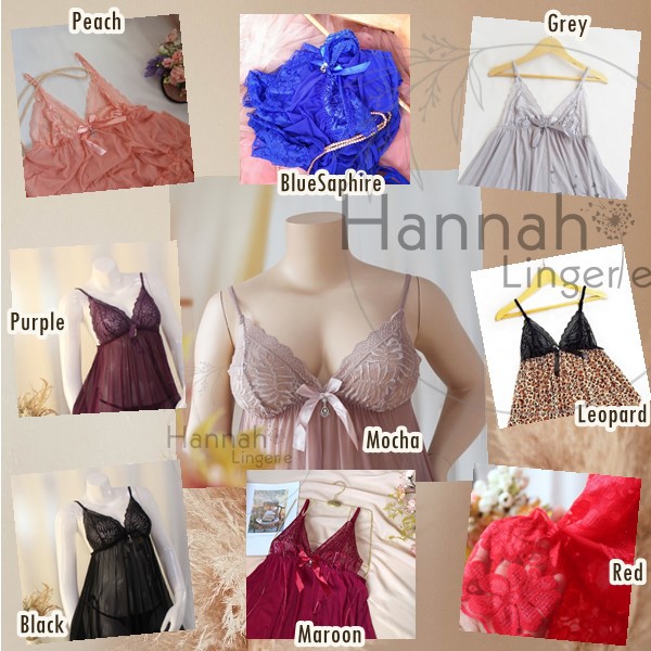 Hannah Lingerie Original  M-XXXL Baju Tidur Seksi Bigsize Premium Halus Transparan // 999