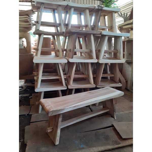 Kursi Kayu Dingklik Bar Cafe Stool panjang / Kayu Trembesi/ Kayu Meh/ Kayu Suar Solid, Mentah Belum 