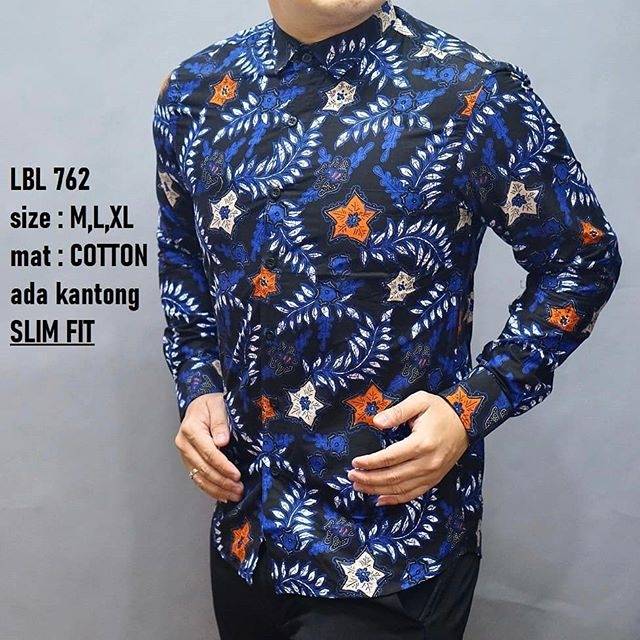 LBL 762 HEM KEMEJA BATIK PRIA SLIM FIT LENGAN PANJANG LUIGI BATANI