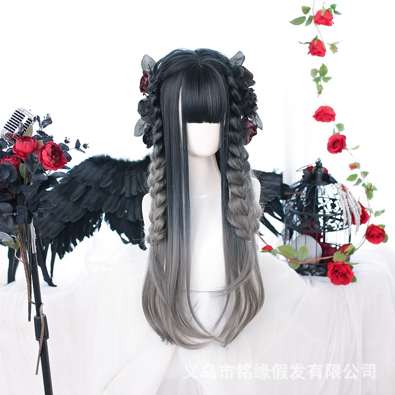 LOL-16 wig rambut palsu wanita gradasi blach ash gray kpop lolita cosplay daily