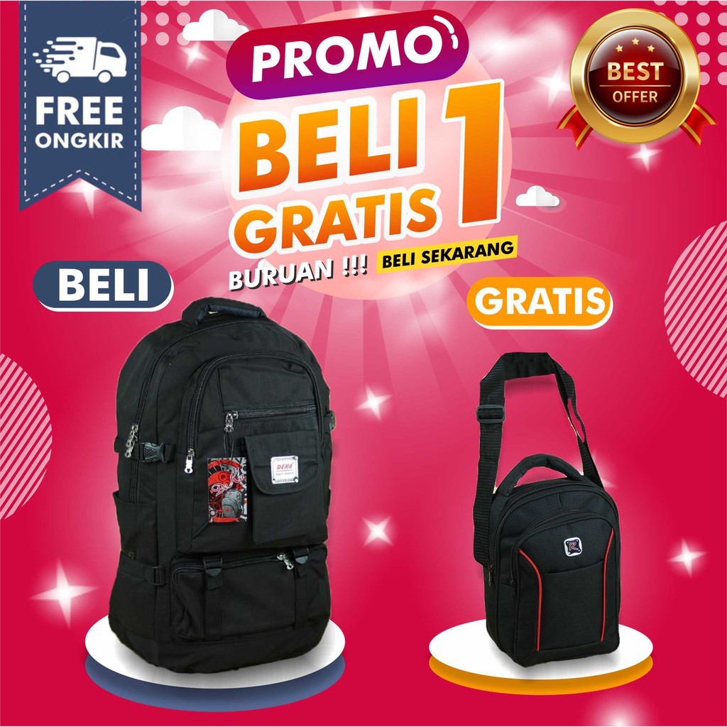 LI 1 GRATIS 1 TAS GUNUNG PRIA RANSEL CARIER HIKING OUTDOOR TRAVEL KUAT AWET FREE SELEMPANG POLO PRIA