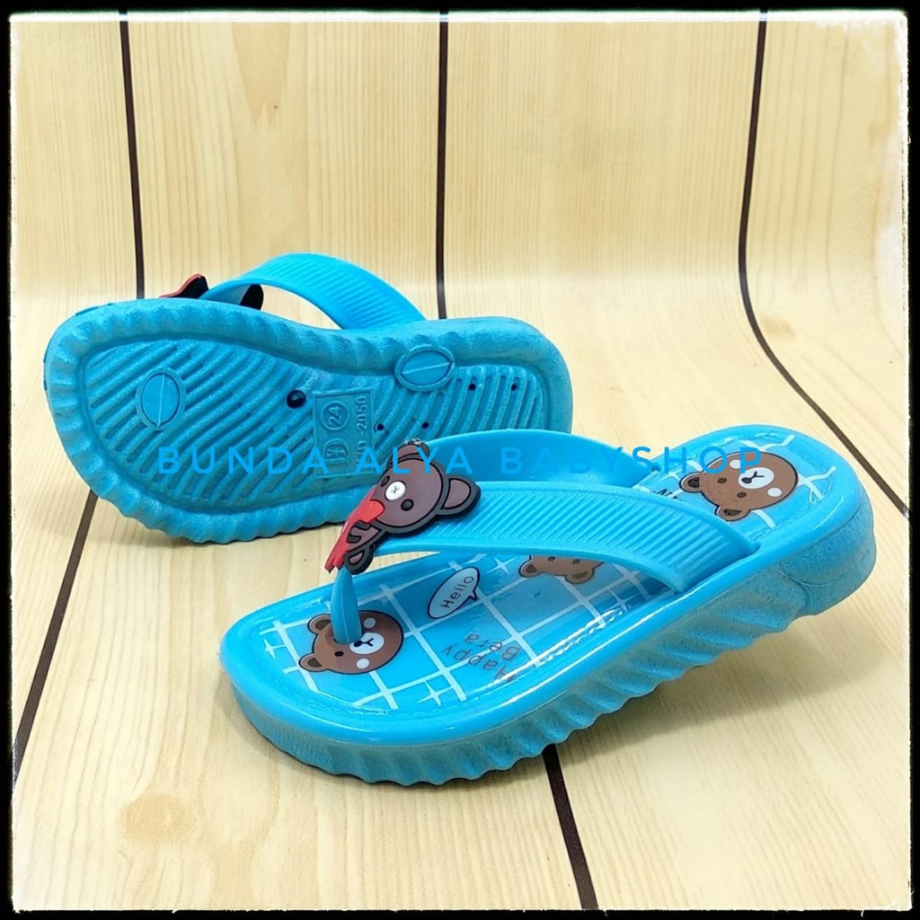 Sendal Jepit Anak IMPORT Usia 1 2 3 Tahun BIRU - Sandal Jepit Anak Cewek Lentur Motif Love Bear