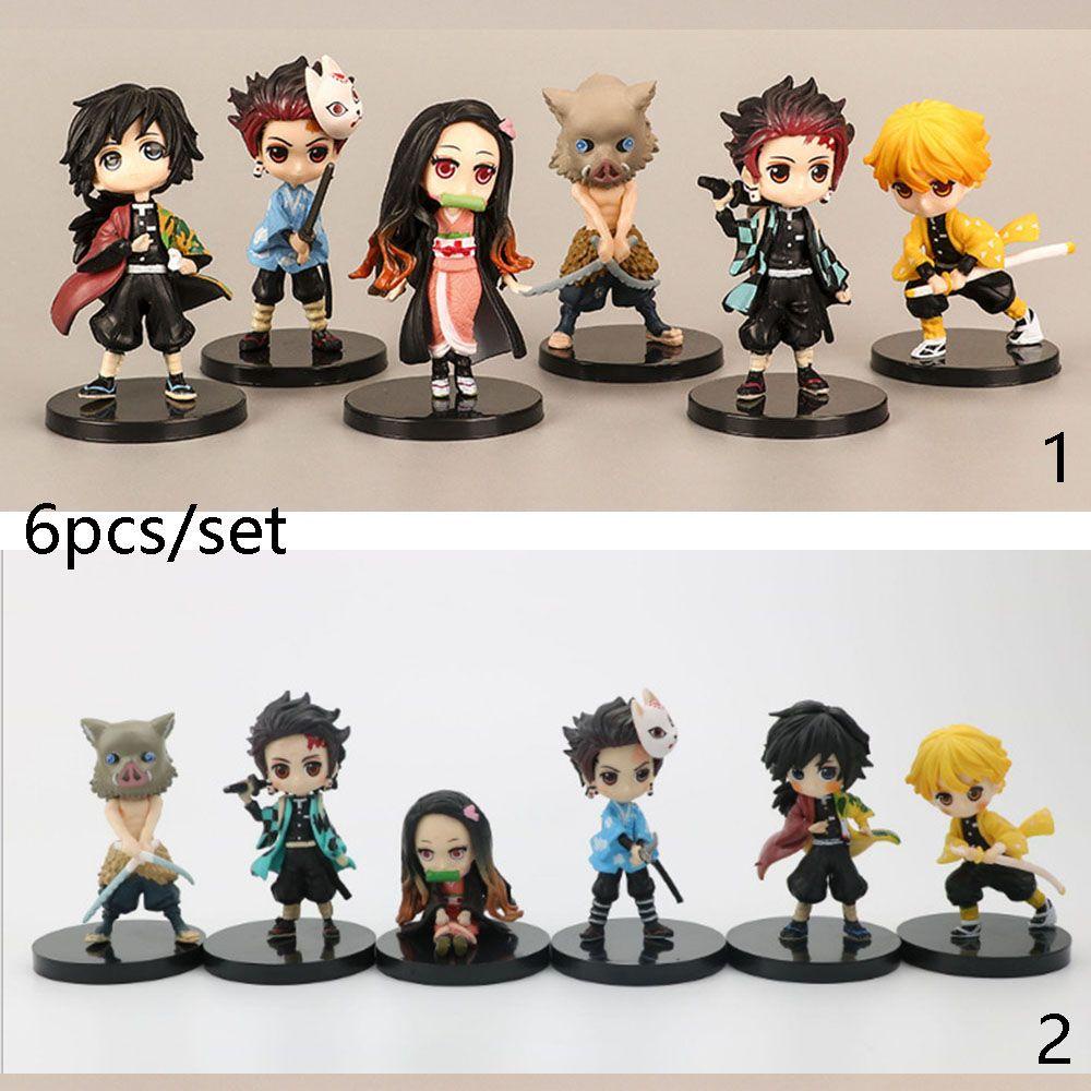 Suyo 6Pcs / Set Miniatur Patung Anime Demon Slayer Kimetsu No Yaiba Bahan PVC Untuk Dekorasi