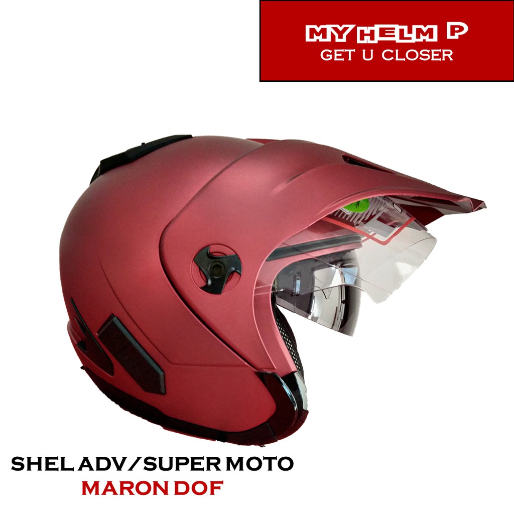 Helm SUPER MOTO SHEL ADV Double Visor Polos Warna Maron Dof