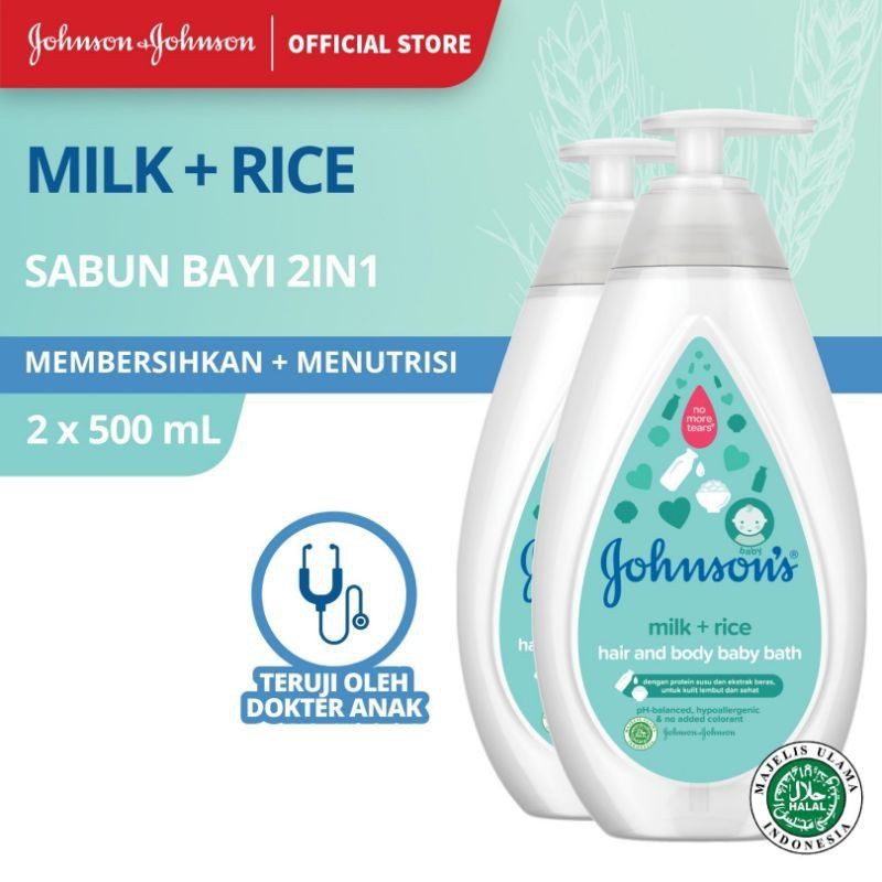 Promo 2pcs Johnson’s Bath Milk n Rice Pump 500 mL &amp; 2pcs Johnson's Cotton touch 500 mL