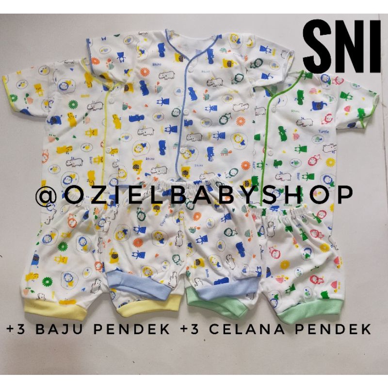 3 stel stelan pendek bayi SHAQUEEN baru lahir SNI polos dan motif