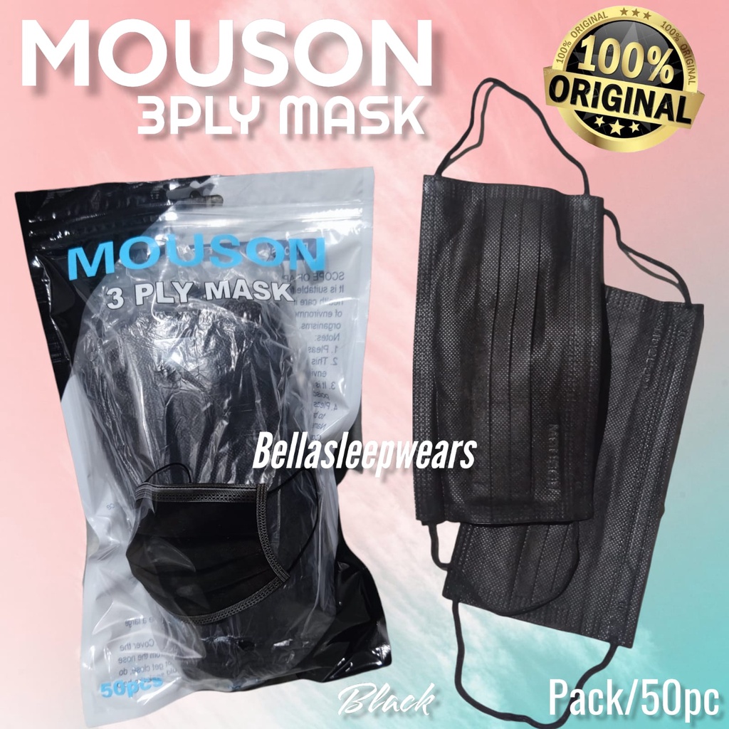 BOX MOUSON 3PLY MASK EMBOS BOX 50 - MASKER 3PLY MOUSON EMBOS BLACK WHITY PUTIH HITAM