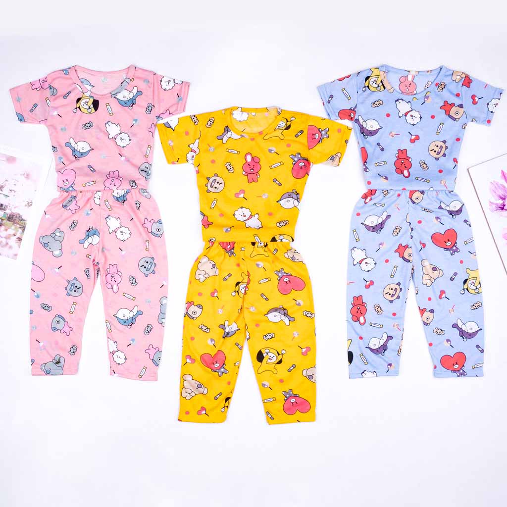 BEE - Setelan Anak Unisex / Set Baju Pendek &amp; Panjang / Kaos Anak Motif Karakter (usia 1-6 tahun)