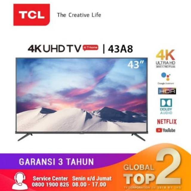 Led Tv 43 Inch TCL 43A8 Smart Android 9.0 4k Uhd Tv | Shopee Indonesia
