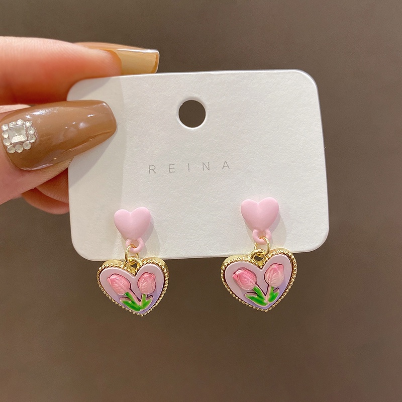 Anting Bentuk Hati Warna Pink Untuk Aksesoris
