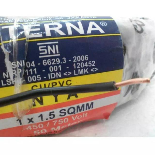 Kabel Listrik Tunggal Eceran NYA ETERNA 1 x 1,5mm Kualitas SNI - LMK 1 Meter