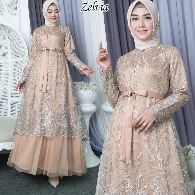 GAMIS ZELVIA BROKAT SIZE M/L XL XXL / GAMIS BRUKAT / GAMIS KONDANGAN / GAMIS PESTA –GSK.21Jl22ᴾ