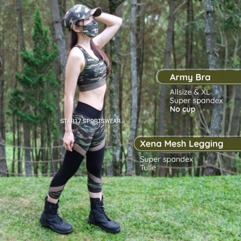 XENA ARMY SET - BAJU SENAM - BAJU OLAHRAGA WANITA - BAJU ZUMBA - BAJU AEROBIC - BAJU YOGA