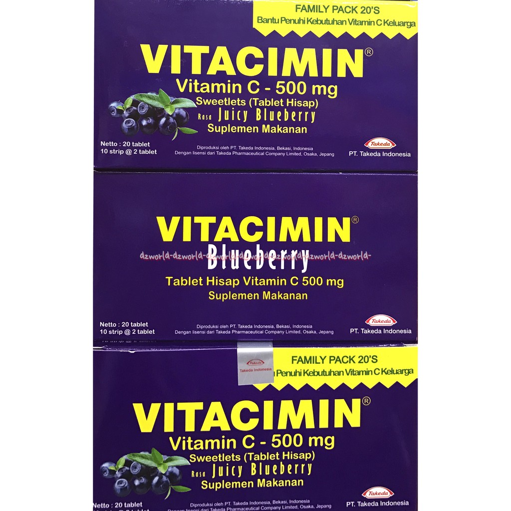 Vitacimin Vitamin C 500mg Vitamin Suplemen Hisap Blueberry Juicy Buah 20Tablet