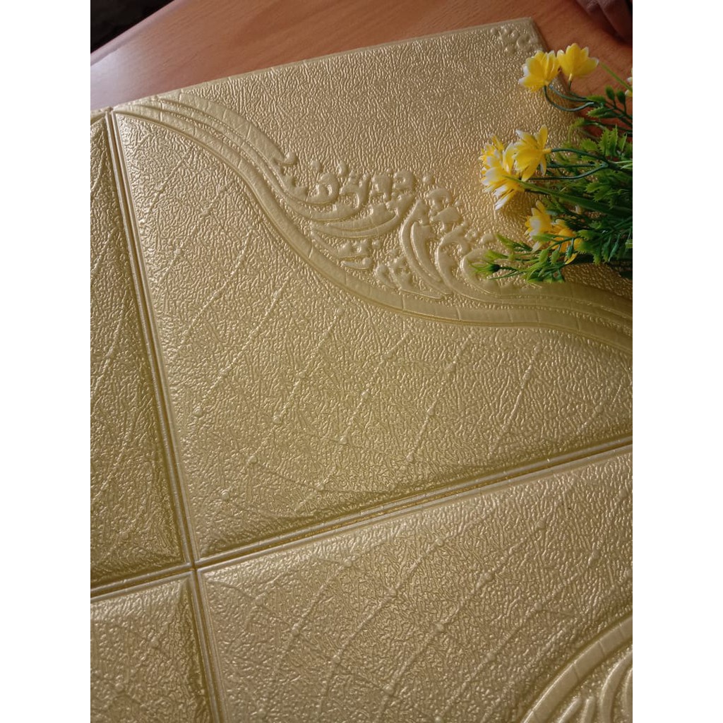 Trend-Wallfoam 3D Wallpaper dinding Kedap Suara Motif Kurva Gold Tebal 7.5mm 70x70cm