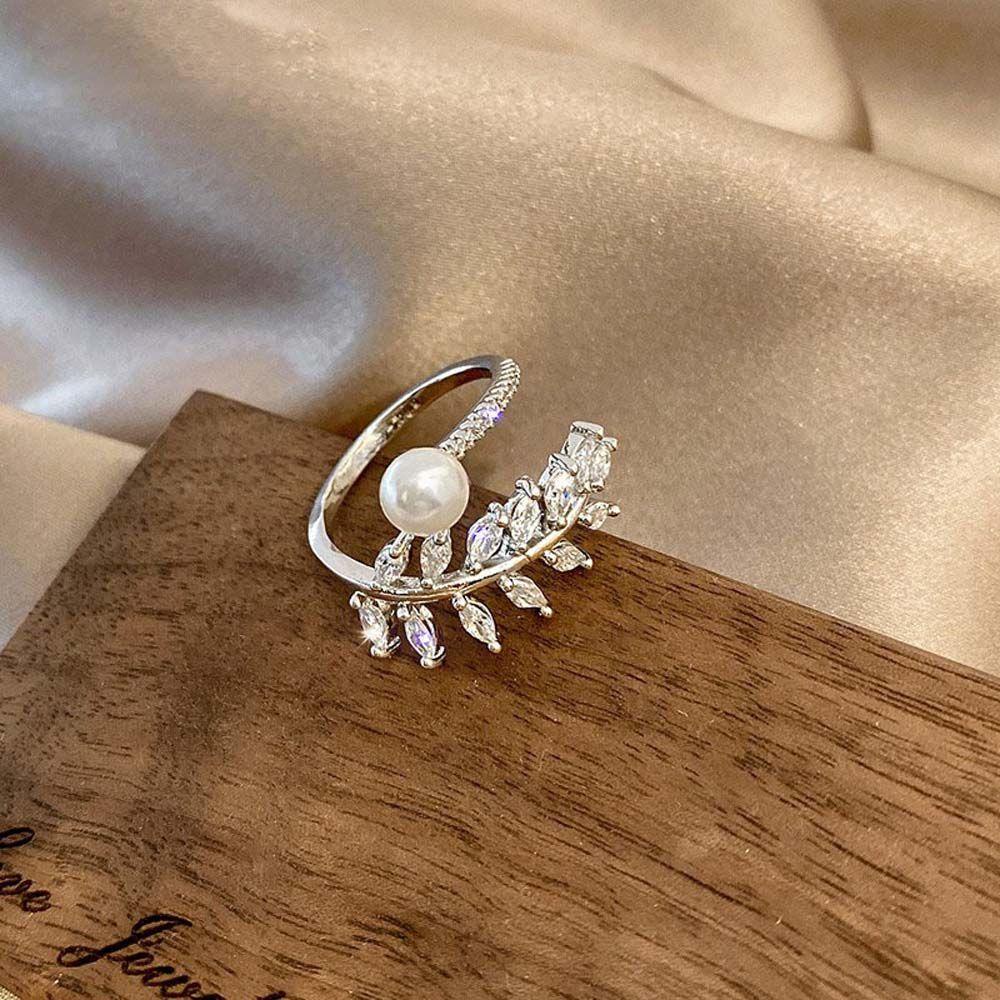 Agustinina Zirkon Jari Cincin Geometris Dapat Disesuaikan Hadiah Teman Mutiara Hati Berlian Peach Hati Berlian Imitasi Gaya Korea Terbuka Rings