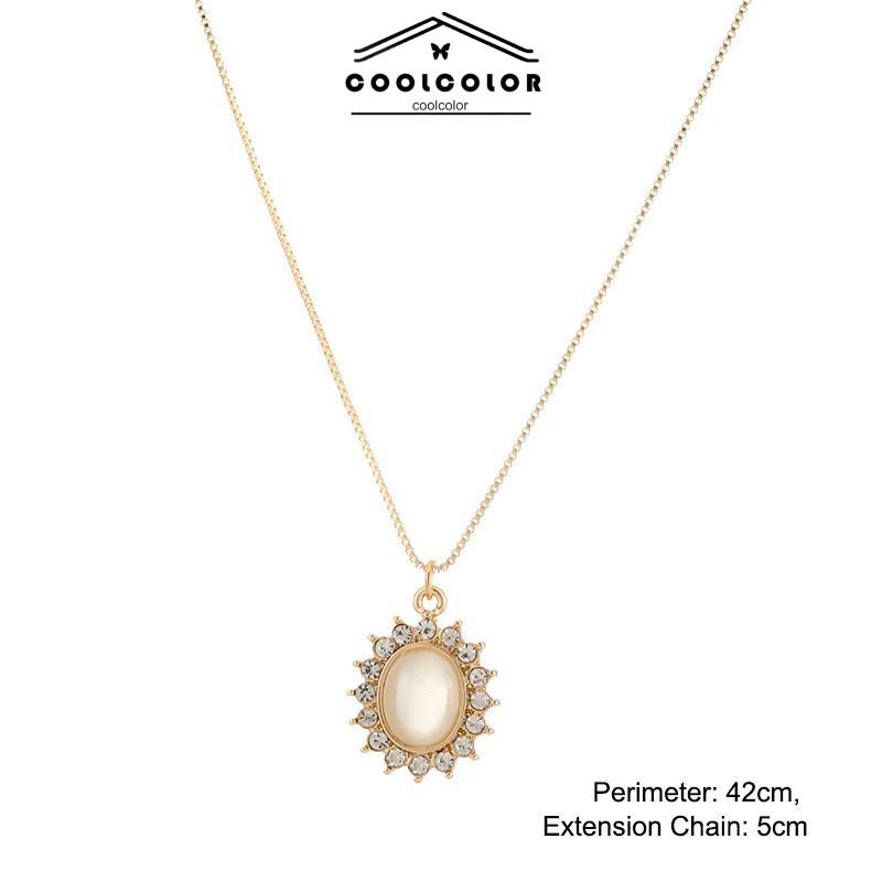 COD❤️Kalung Wanita Korea Fashion Anti Karat dan Anti Luntur Retro Light Luxury Opal  All-Match Hadiah Ulang Tahun Sederhana Aksesoris Fashion Murah Impor