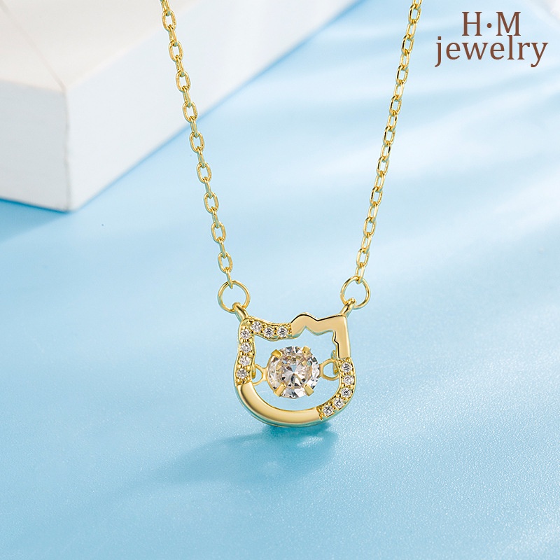Kalung Rantai Sterling Silver 925 Dengan Liontin Hati Motif Kucing Untuk Wanita