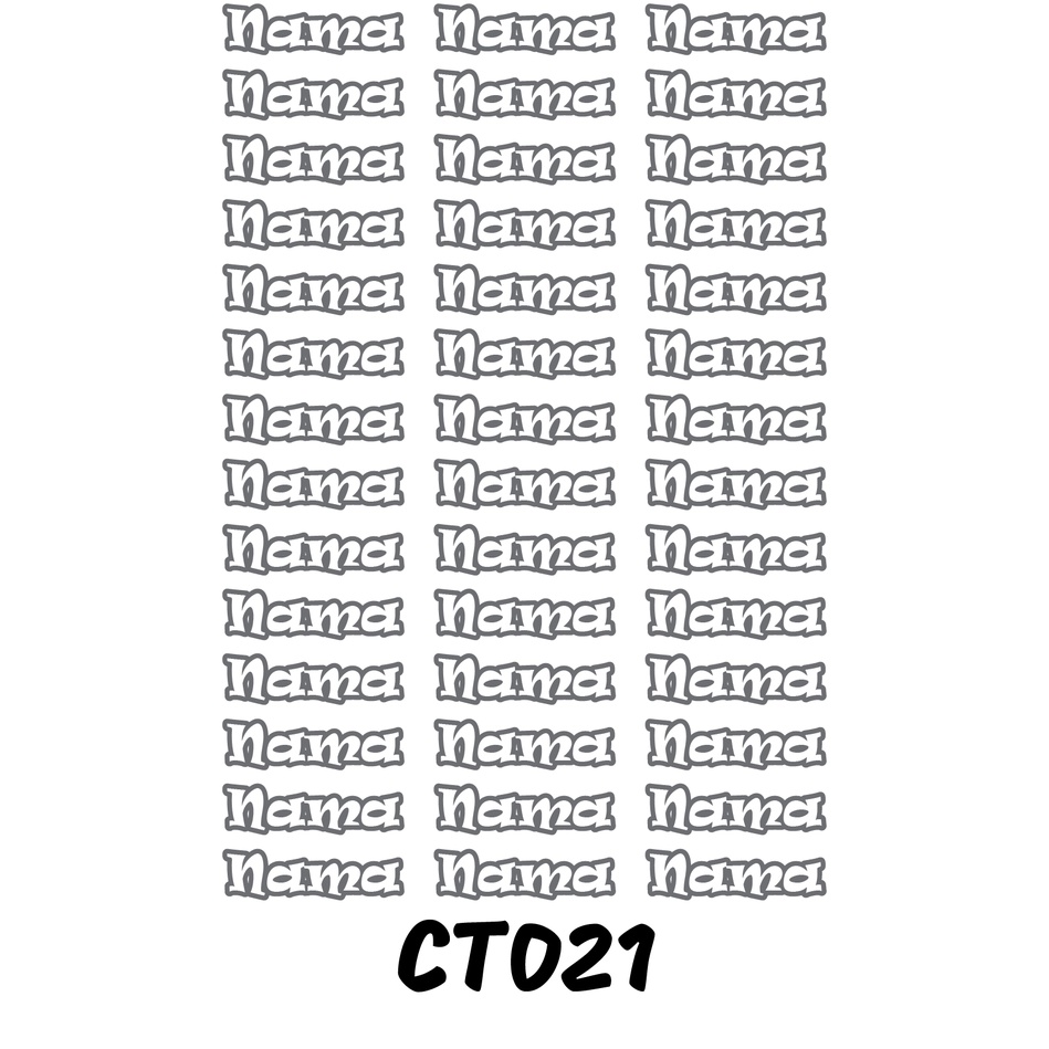 

Sticker Nama Cutting Label Waterproof Tahan Air Text 21 (CT021)
